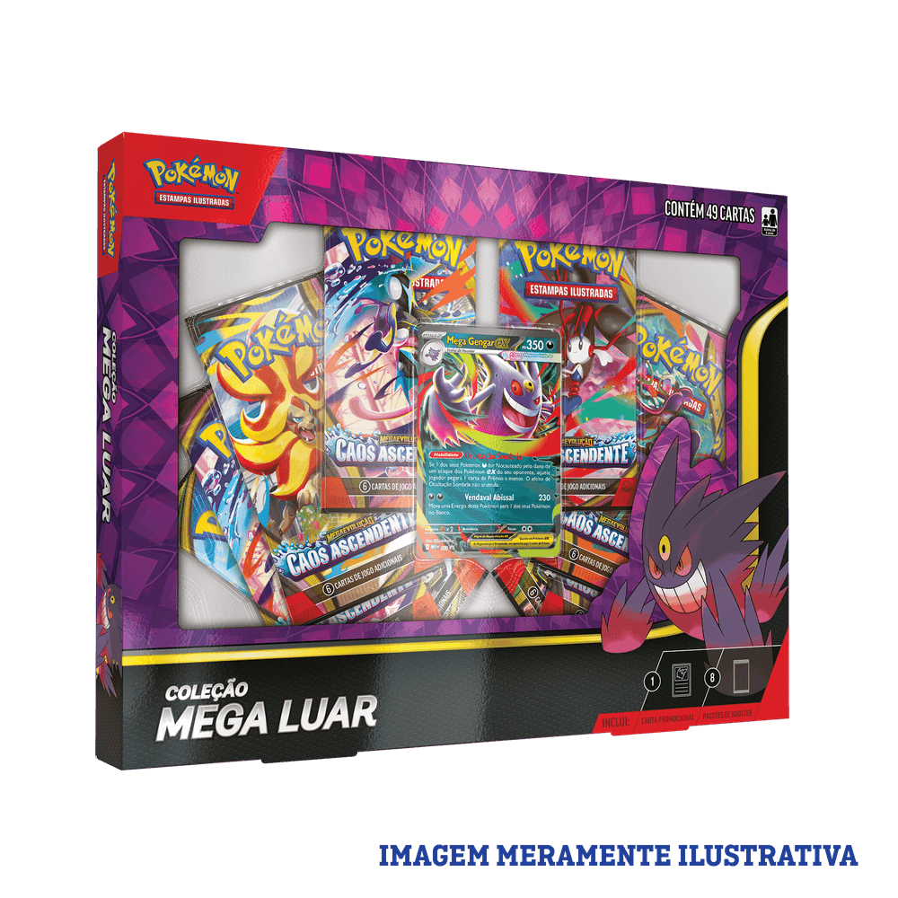 Cartas Pokémon Box Coleção Mega Luar 49 Cartas Mega Gengar Ex 